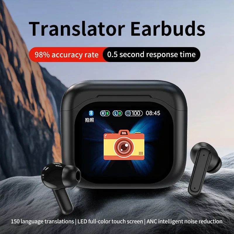 BY16 Smart Audio AI Translator Earbuds 150 Online Translation Languages Earbuds Screen Binaural Voice Translating Ear Buds