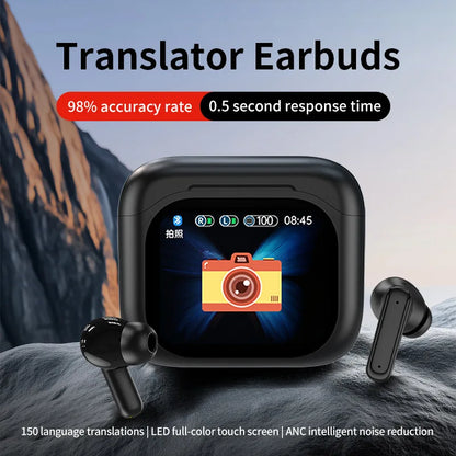 BY16 Smart Audio AI Translator Earbuds 150 Online Translation Languages Earbuds Screen Binaural Voice Translating Ear Buds
