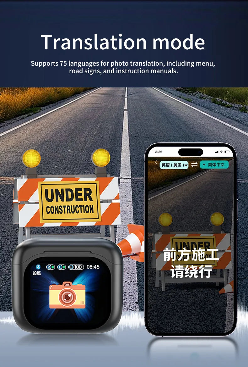 BY16 Smart Audio AI Translator Earbuds 150 Online Translation Languages Earbuds Screen Binaural Voice Translating Ear Buds